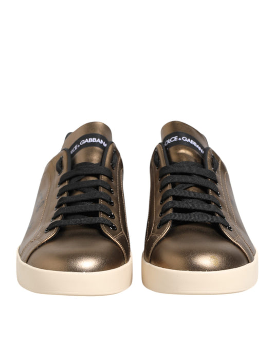 Dolce & Gabbana Gold Portofino Calf Leather Sneakers Shoes