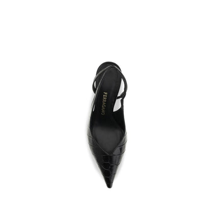 Ferragamo Black Calf Leather Bos Taurus Pumps