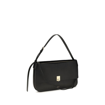 Ferragamo Black Calf Leather Bos Taurus Shoulder Bag