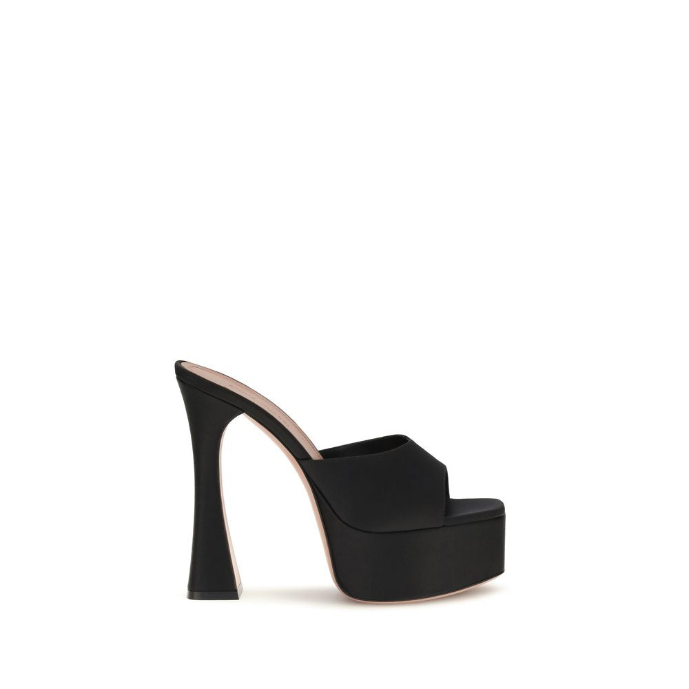 Amina Muaddi Black Calf Leather Bos Taurus Platform Sandals