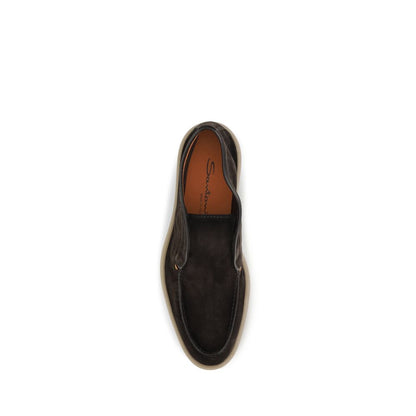 Santoni Brown Suede Leather Slip-On Loafers