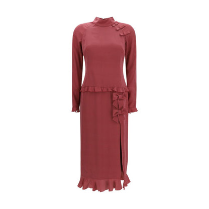Alessandra Rich Bordeaux Silk Casual Dress