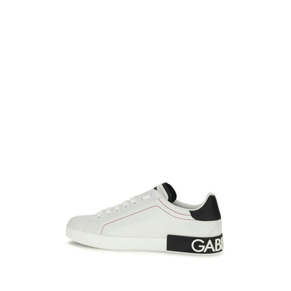 Dolce & Gabbana White Calf Leather Bos Taurus Low Top Sneakers
