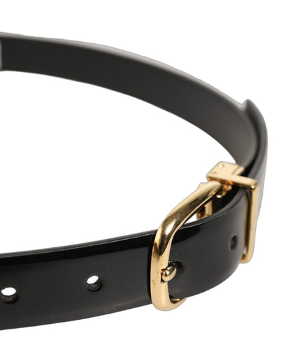Dolce & Gabbana Black Classic Leather Gold Tone Buckle Belt
