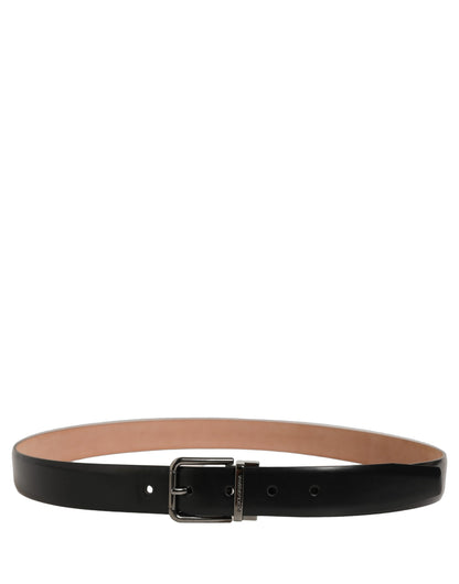 Dolce & Gabbana Black Calf Leather Silver Metal Buckle Belt