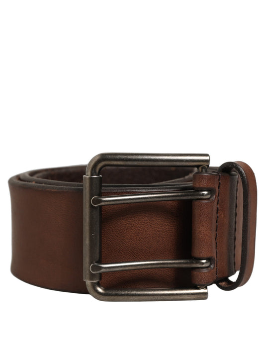 Dolce & Gabbana Belt Brown Leather Double Prong Metal Buckle
