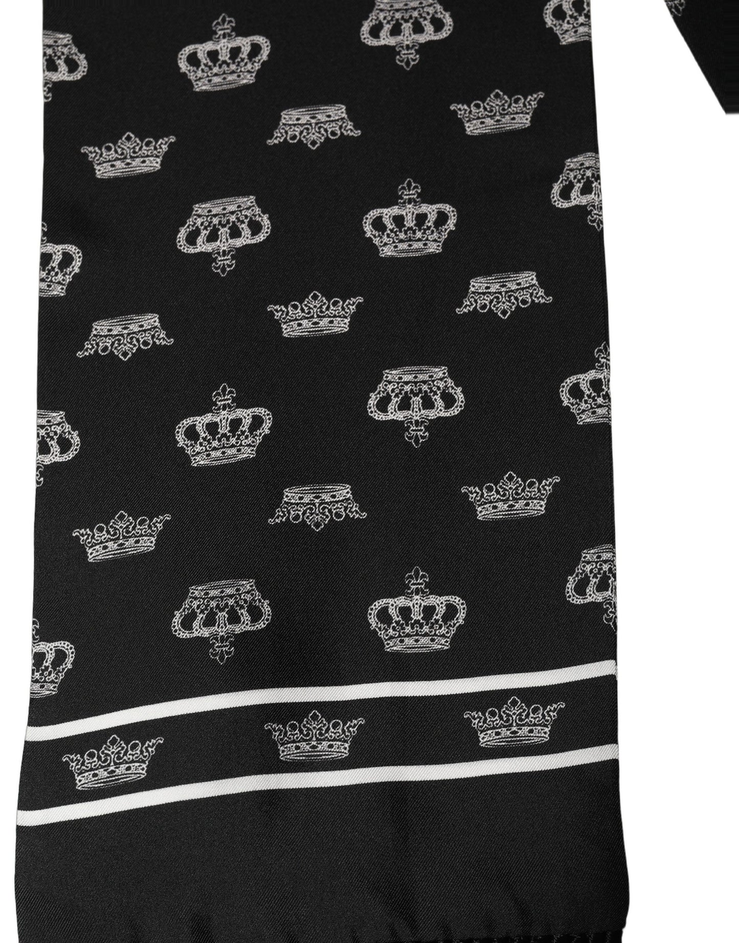 Dolce & Gabbana Black Silk Crown Fringed Neck Shawl Scarf