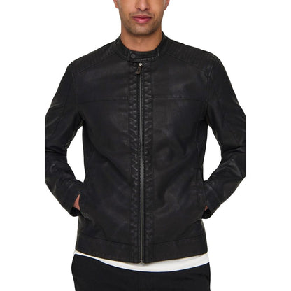 Only & Sons Black Polyester Biker Jacket