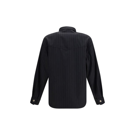 Versace Black Wool Oves Aries Pattern Shirt