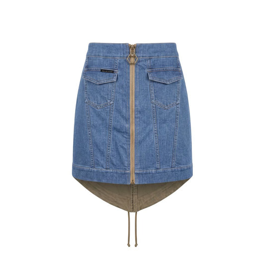 Philipp Plein Blue Cotton Women Skirt