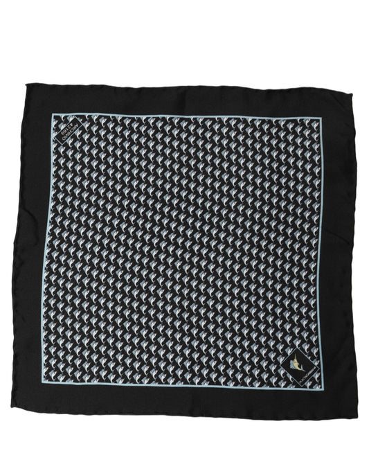 Dolce & Gabbana Black Silk Geometric Handkerchief Pocket Scarf
