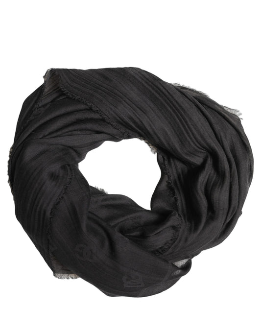 Dolce & Gabbana Black Silk Wool Fringed Men Lace Stole Scarf