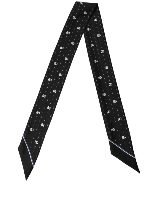 Dolce & Gabbana Black Silk DG Logo Men Skinny Shawl Scarf