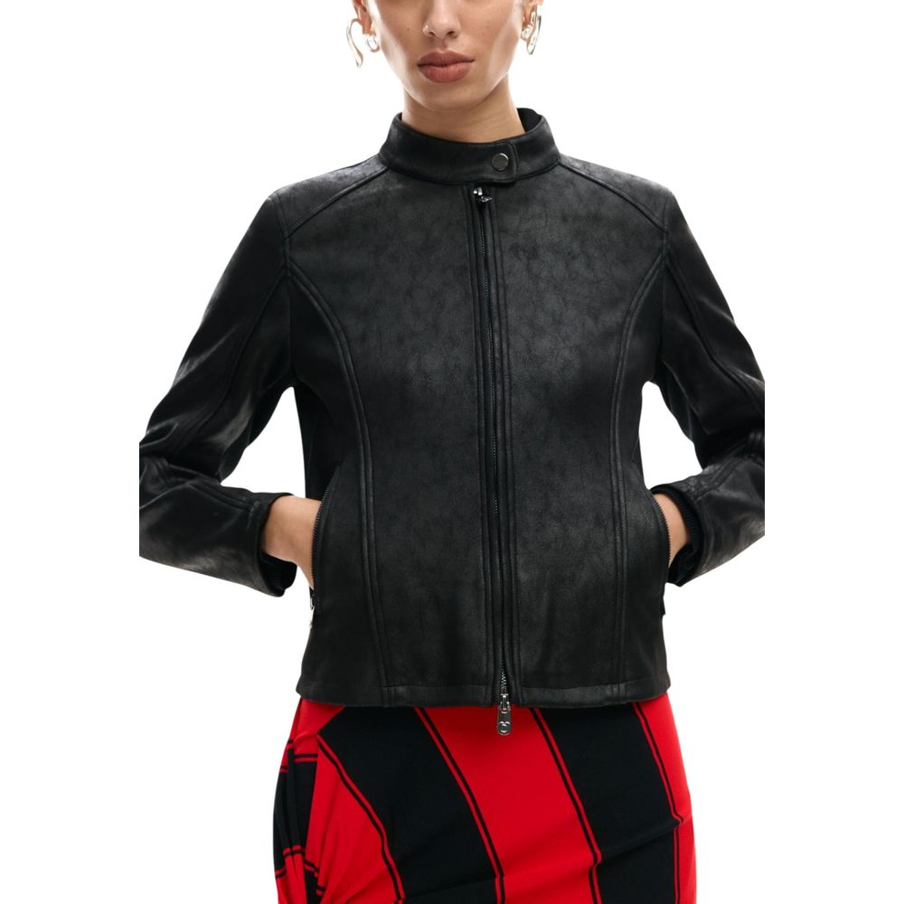 Desigual Black Polyester Leather Jacket