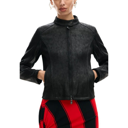 Desigual Black Polyester Leather Jacket