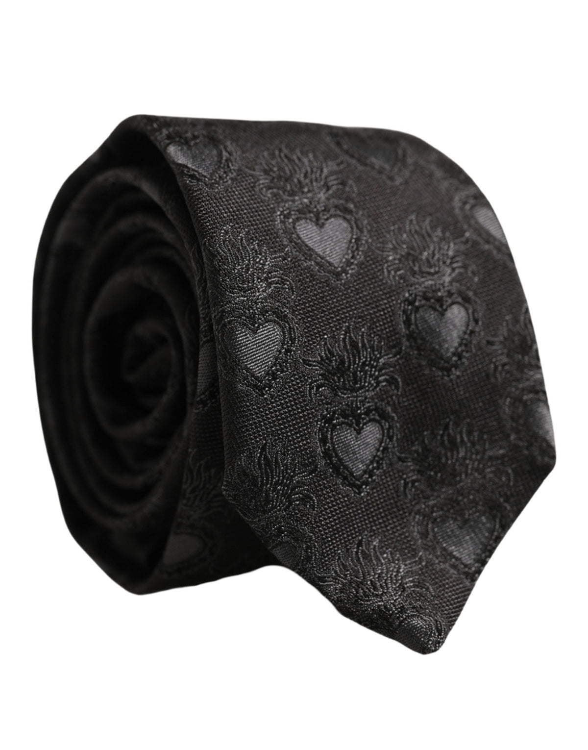 Dolce & Gabbana Men Black Silk Sacred Heart Adjustable Tied Necktie Tie