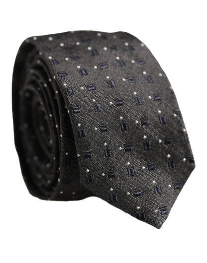 Dolce & Gabbana Men Dark Gray Geometric Silk Adjustable Tied Necktie Tie