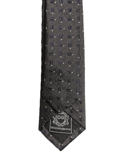 Dolce & Gabbana Men Dark Gray Geometric Silk Adjustable Tied Necktie Tie