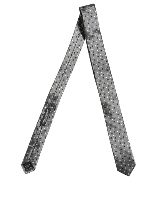 Dolce & Gabbana Men Gray Polka Dot Silk Adjustable Tied Necktie Tie