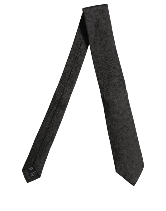 Dolce & Gabbana Men Black Silk Geometric Adjustable Tied Necktie Tie