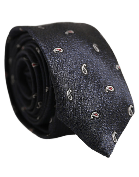 Dolce & Gabbana Dark Blue Silk Paisley Adjustable Tied Men Necktie Tie
