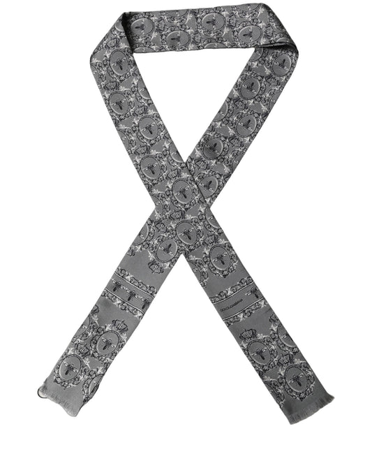 Dolce & Gabbana Men Gray Bee Silk Skinny Twilly Foulard Scarf
