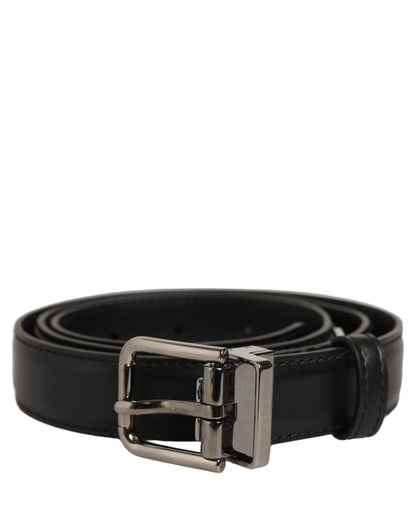 Dolce & Gabbana Black Leather Silver Tone Metal Buckle Belt
