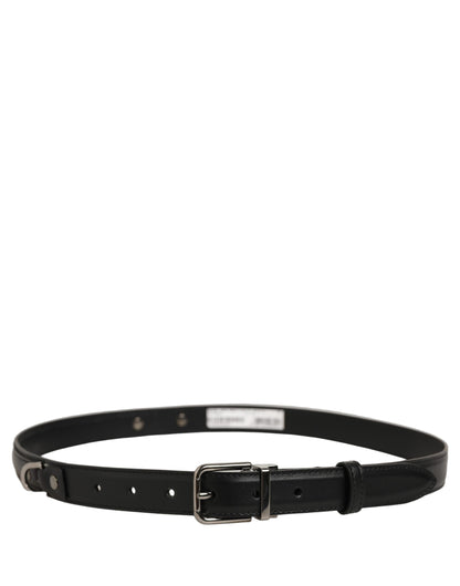 Dolce & Gabbana Black Leather Silver Tone Metal Buckle Belt