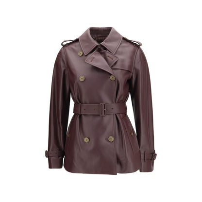 Burberry Bordeaux Calf Leather Bos Taurus Coat