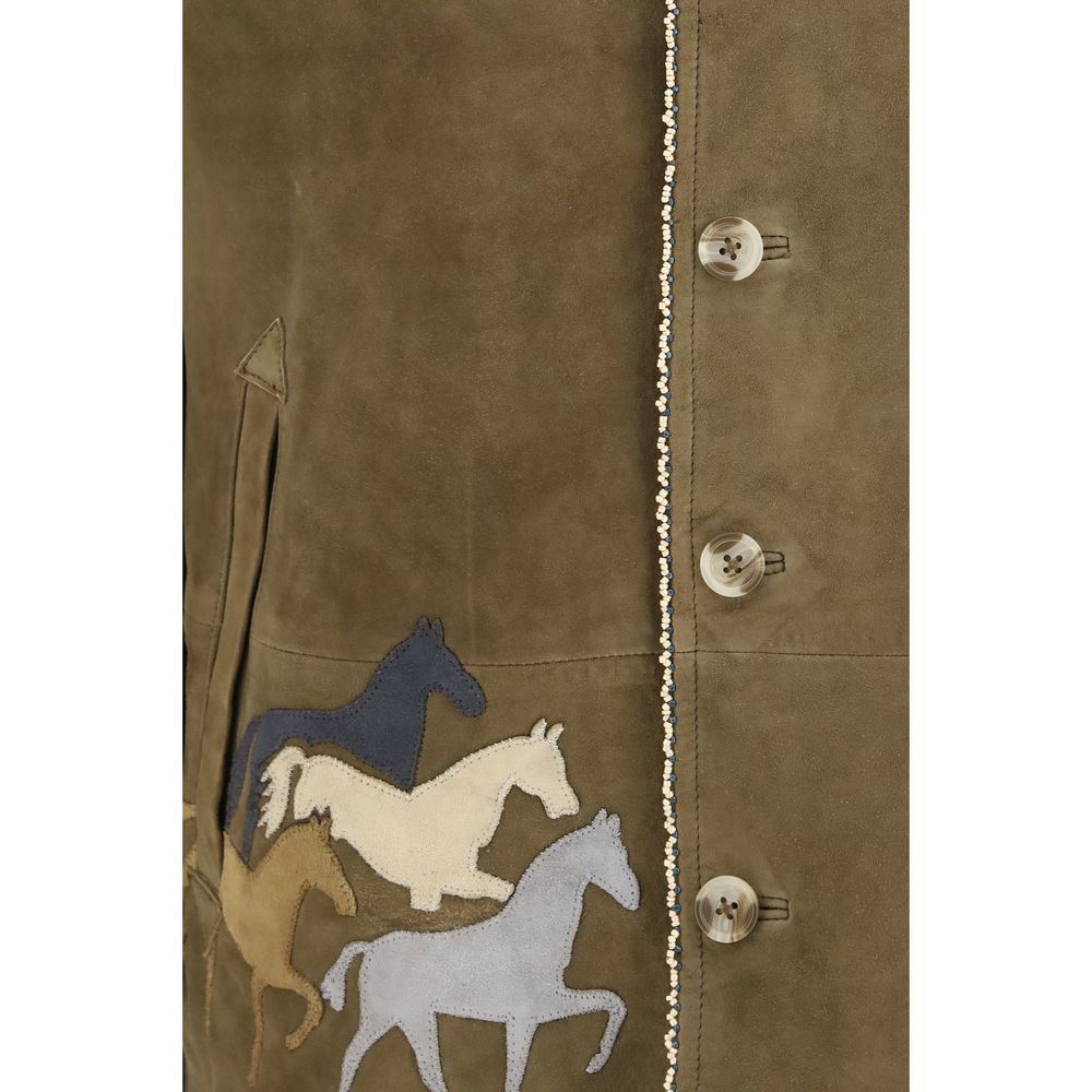 Baziszt Brown Suede Leather Full-Length Jacket