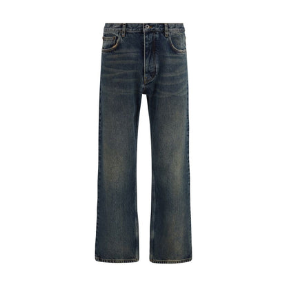 Off-White Blue Cotton Straight-Leg Jeans