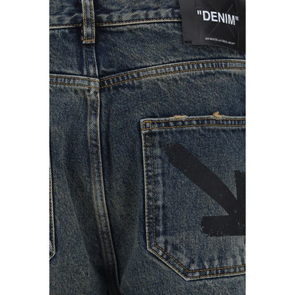 Off-White Blue Cotton Straight-Leg Jeans