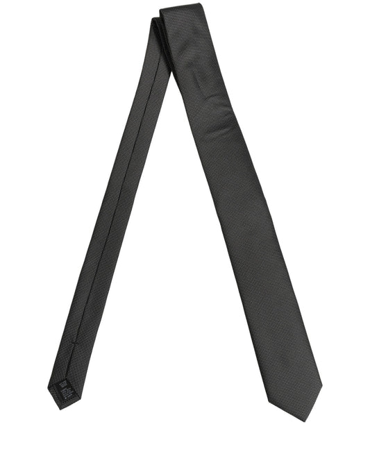Dolce & Gabbana Black Silk Micro Polka Dot Adjustable Tied Necktie Tie