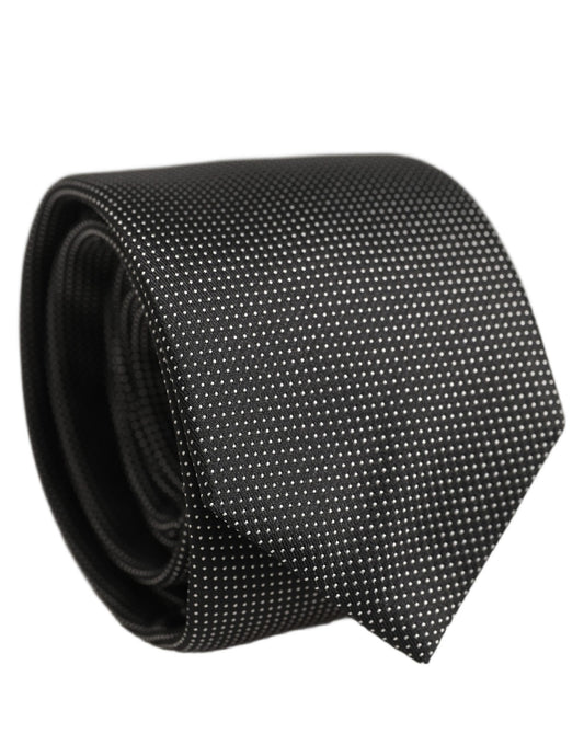 Dolce & Gabbana Black Silk Micro Polka Dot Adjustable Tied Necktie Tie