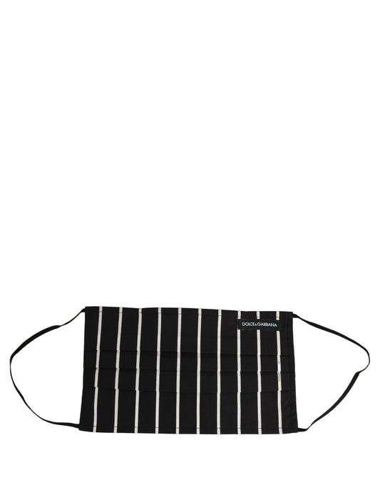 Dolce & Gabbana Black White Pinstripe Pleated Elastic Ear Strap Face Mask