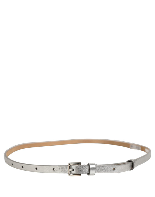 Dolce & Gabbana Metallic Silver Leather Square Buckle Belt