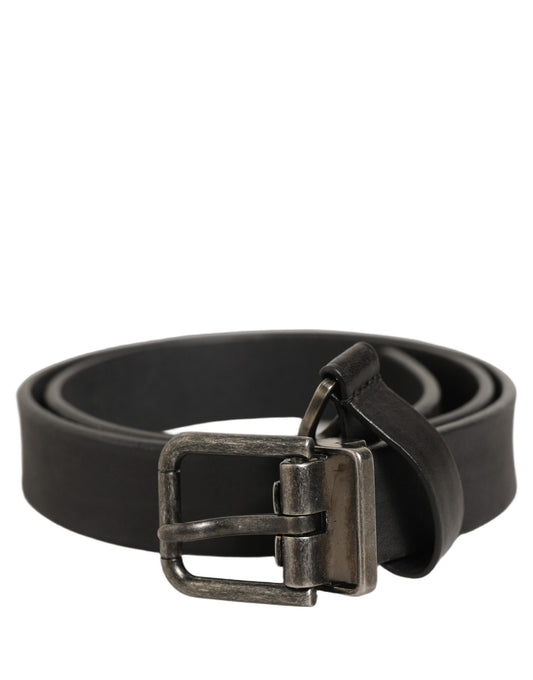 Dolce & Gabbana Black Leather Antique Finish Buckle Belt