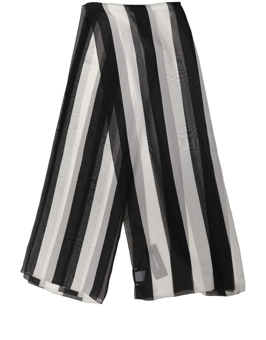 Dolce & Gabbana Black White Stripe Silk Shawl Stole Scarf