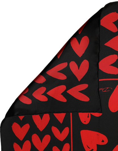 Dolce & Gabbana Black Red Silk Hearts Square Foulard Scarf