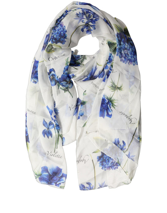 Dolce & Gabbana White Silk Floral Chiffon Long Stole Scarf
