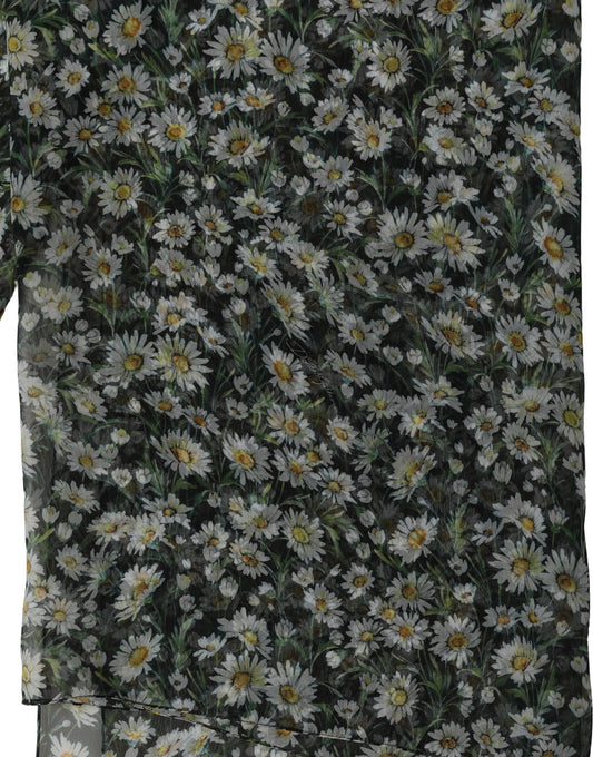 Dolce & Gabbana Black Silk Daisy Chiffon Long Stole Scarf