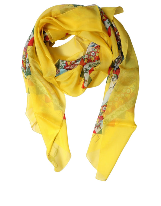Dolce & Gabbana Yellow Silk Printed Shawl Stole Scarf