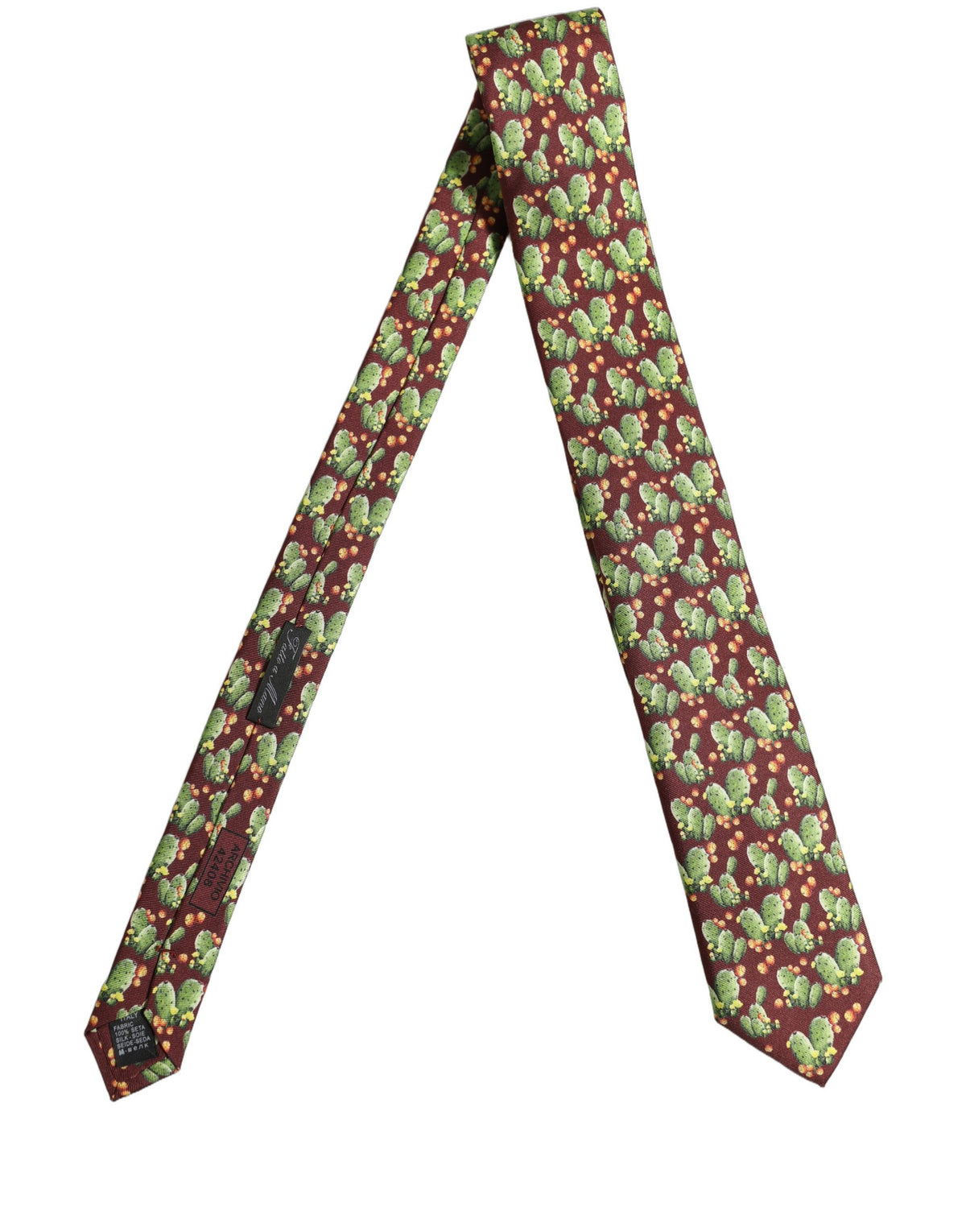 Dolce & Gabbana Maroon Silk Cactus Floral Adjustable Tied Men Necktie Tie