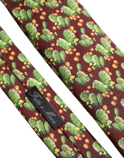 Dolce & Gabbana Maroon Silk Cactus Floral Adjustable Tied Men Necktie Tie