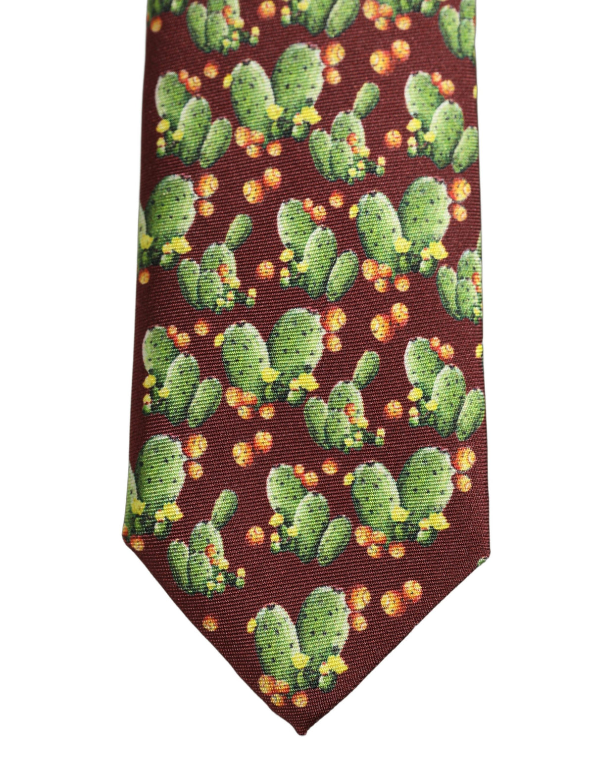 Dolce & Gabbana Maroon Silk Cactus Floral Adjustable Tied Men Necktie Tie
