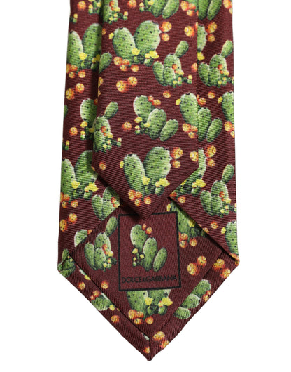 Dolce & Gabbana Maroon Silk Cactus Floral Adjustable Tied Men Necktie Tie
