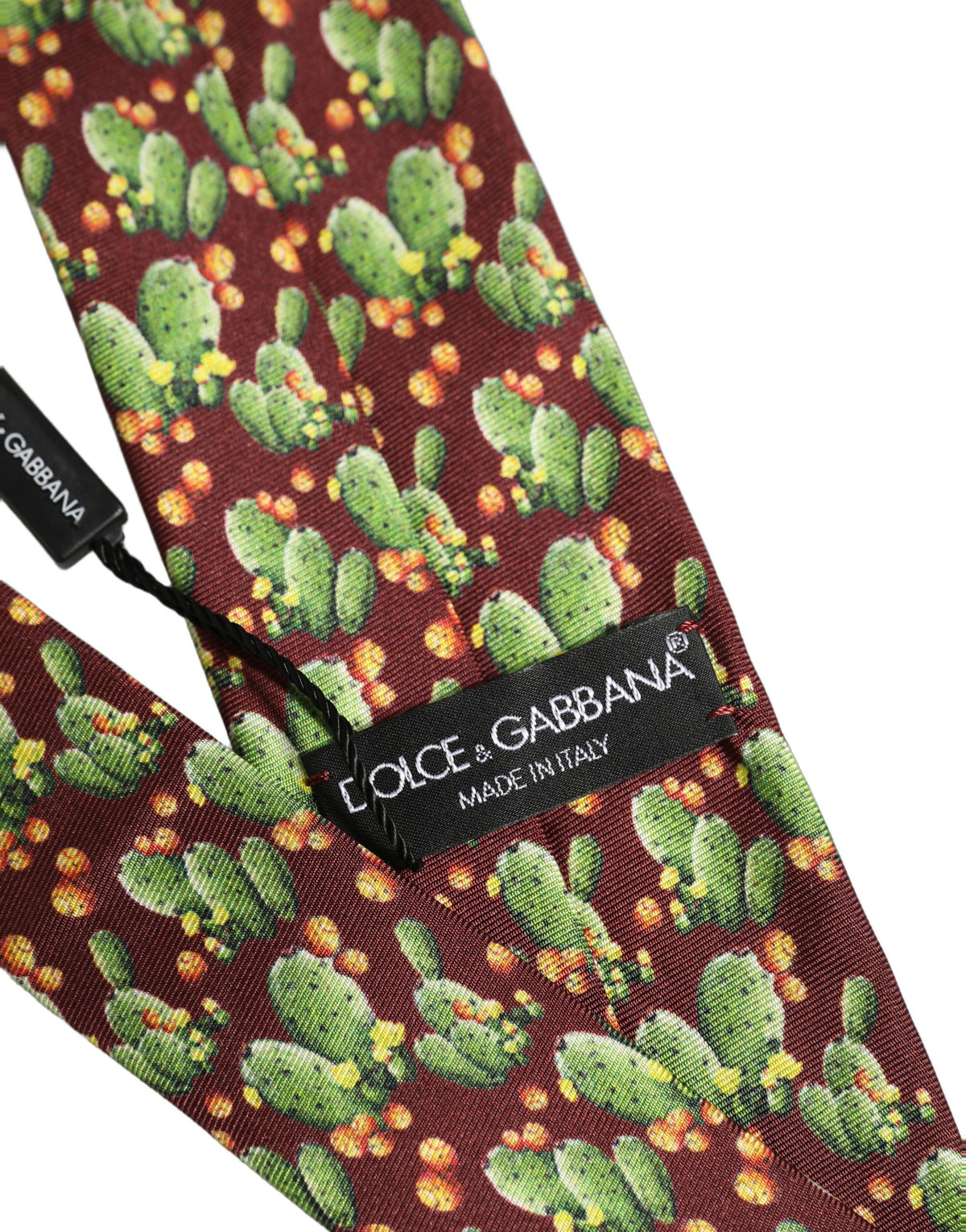 Dolce & Gabbana Maroon Silk Cactus Floral Adjustable Tied Men Necktie Tie