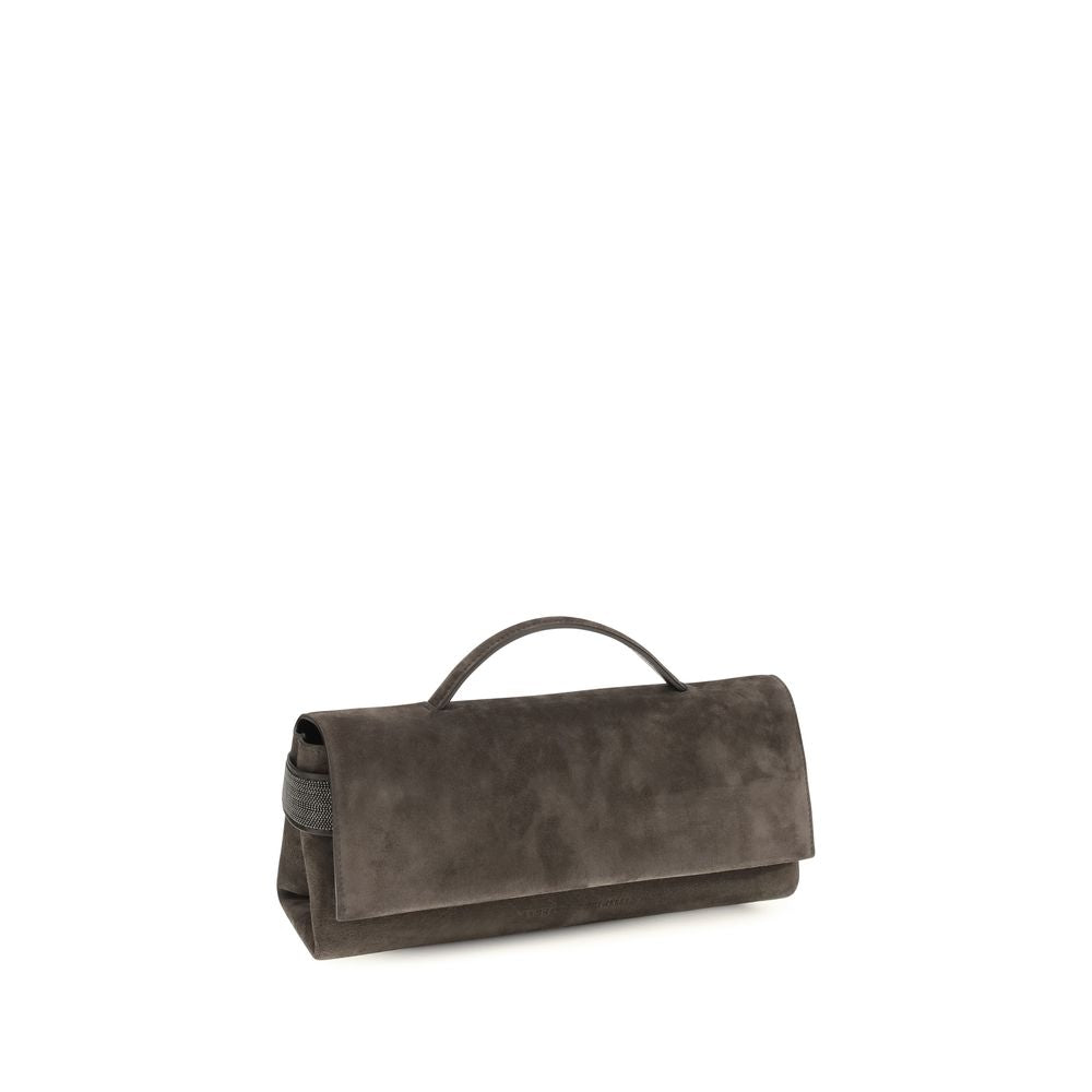 Brunello Cucinelli Brown Suede Leather Clutch Bag