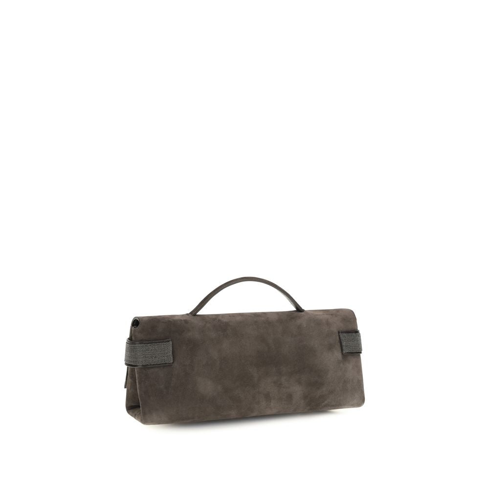 Brunello Cucinelli Brown Suede Leather Clutch Bag