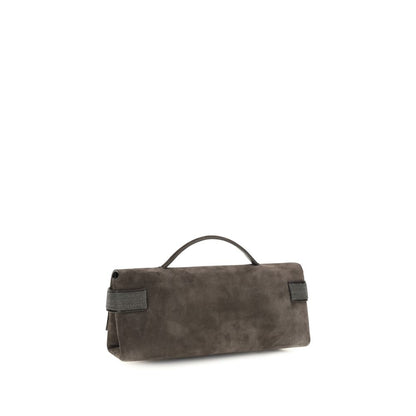 Brunello Cucinelli Brown Suede Leather Clutch Bag